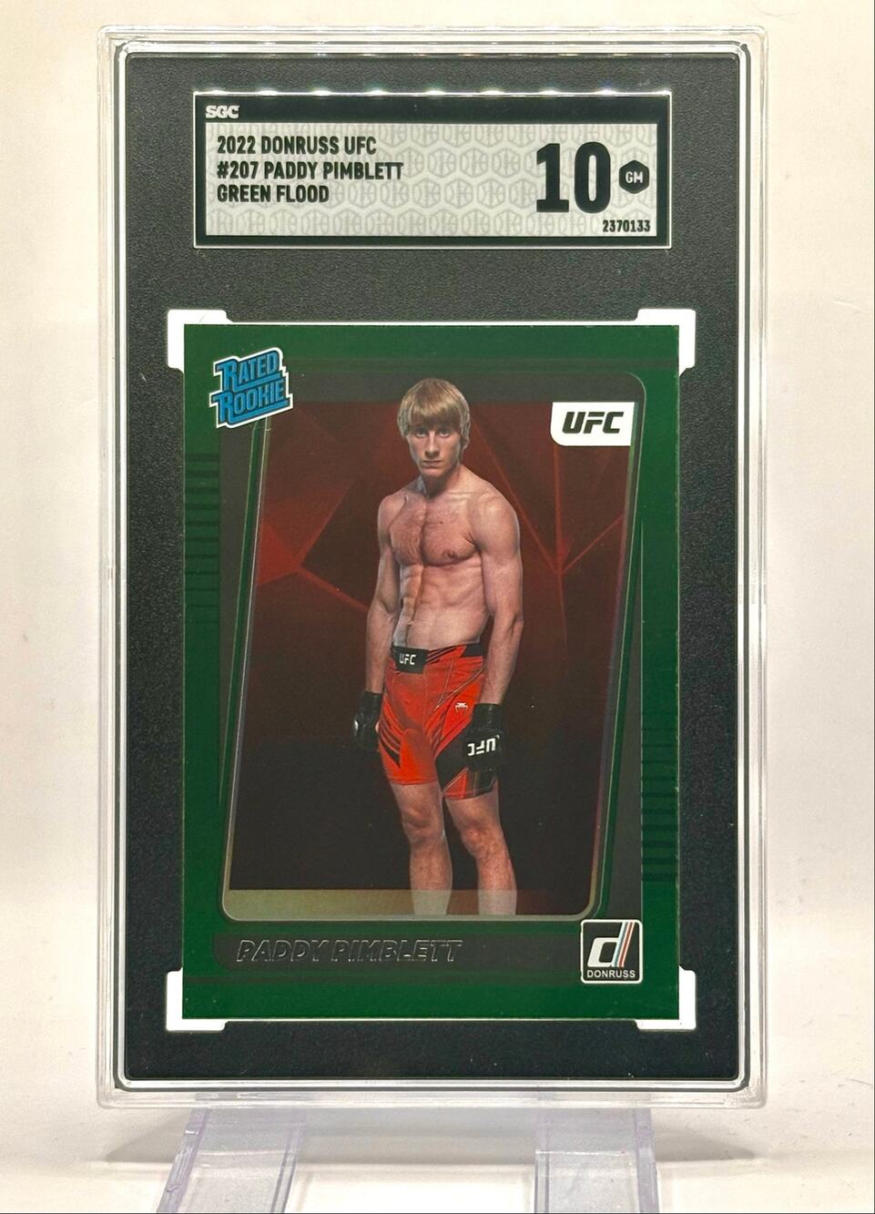 2022 Panini Donruss UFC Paddy Pimblett Rated Rookie Green Flood Refractor SGC 10